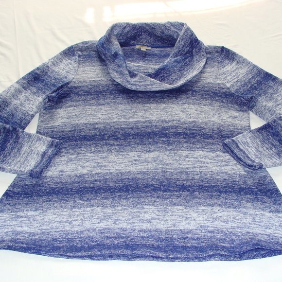 T by TALBOTS Marled Blue Long Sleeve SWEATER Knit COWL Neck Top Sz LP - Picture 1 of 6